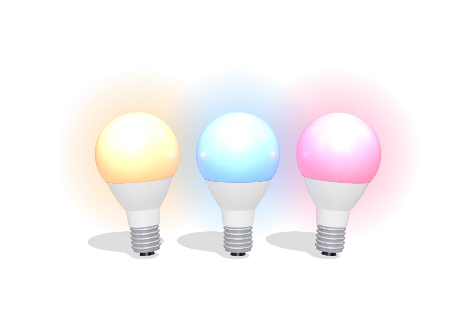 Focos inteligentes encendidos en distintos colores